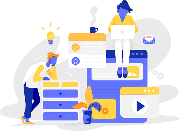 Animation of people working on computers in an office